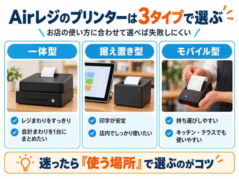 Airレジ対応プリンター購入前に確認する3項目。公式対応型番、Airペイとの連携、用紙幅と接続方法