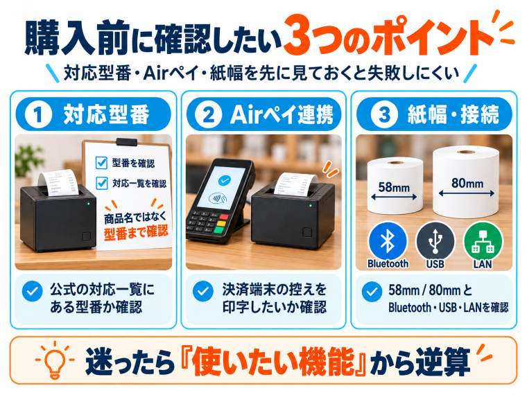 Airレジ対応プリンターの3タイプ。一体型・据え置き型・モバイル型を使う場所と用途で比較